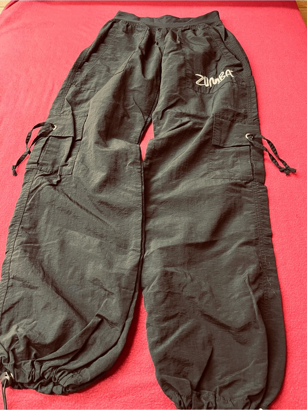 Zumba Fitness Black Cargo Pants with Drawstring Cuffs